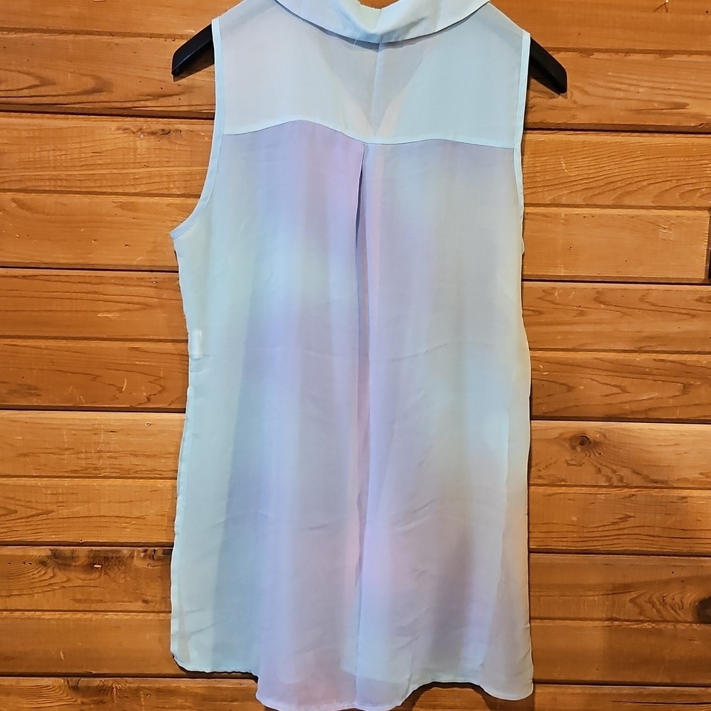 Sheer Pastel Button Up Collared Tunic/ Cover Up size 13 Large - Picture 2 of 8